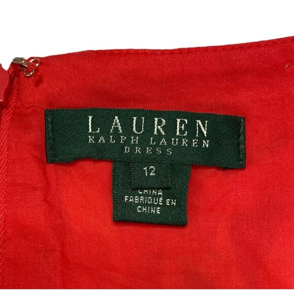 RALPH LAUREN LRL Yellow Red Tropical Floral Print Cotton Stretch Dress Size 12 - Picture 7 of 11